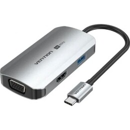 Vention TQAHB USB-C Docking Station Hub with HDMI, VGA, USB 3.0 and 100W PD - 4K@60Hz, Gray