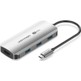 Estação de ancoragem USB-C Vention TQDHB com HDMI 4K@60Hz, 3x USB 3.0, porta USB-C PD de 100 W, cinzento