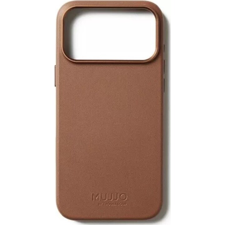 Capa de couro para carteira Mujjo para iPhone 17 Pro Max - Compatível com MagSafe, castanho claro