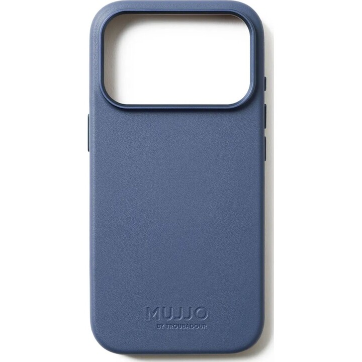 Capa em pele Mujjo para iPhone 17 Pro - Compatível com MagSafe, botões sensíveis - Azul Mónaco
