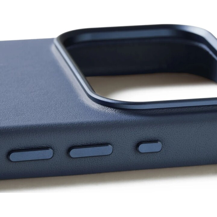 Capa em pele Mujjo para iPhone 17 Pro - Compatível com MagSafe, botões sensíveis - Azul Mónaco