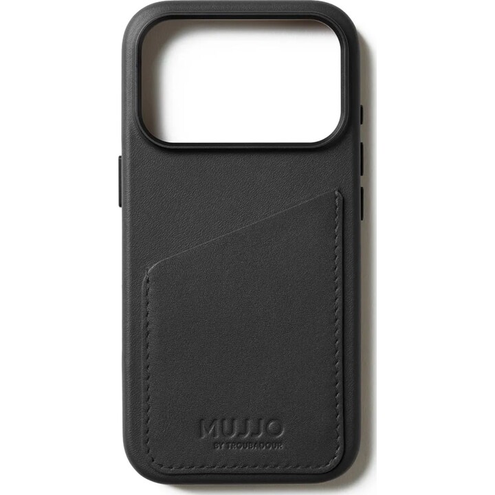 Capa de couro Mujjo para iPhone 17 Pro - Ranhuras para cartões e compatível com MagSafe - Preto