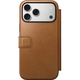 Capa flip em pele castanha clara Nomad para iPhone 17 Pro Max