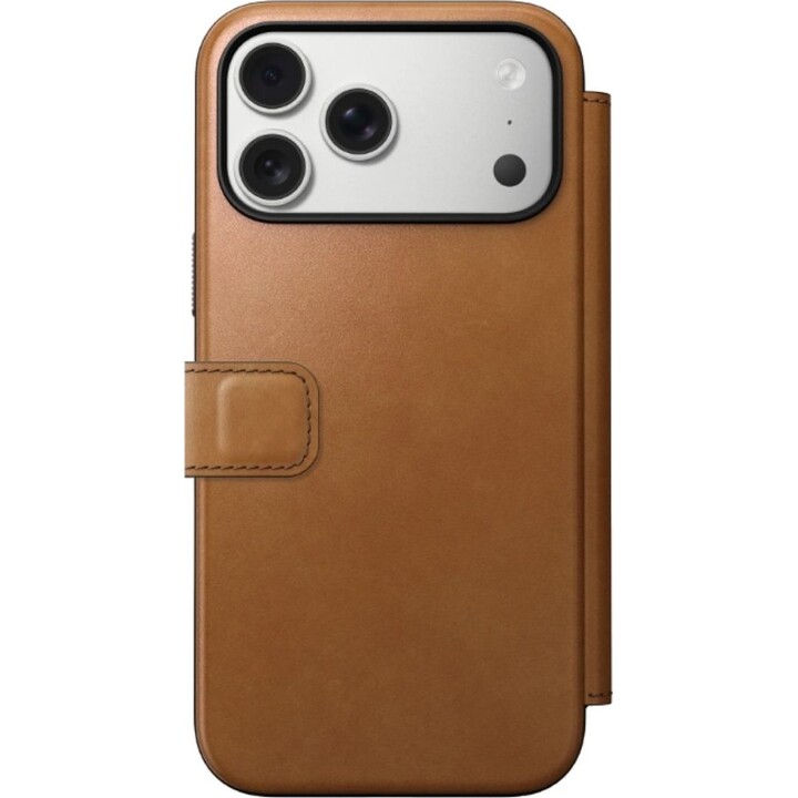 Capa flip em pele castanha clara Nomad para iPhone 17 Pro Max