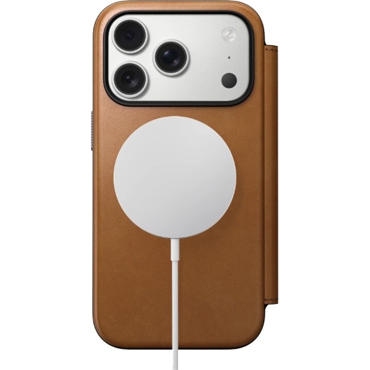 Capa flip em pele Nomad para iPhone 17 Pro, castanho claro
