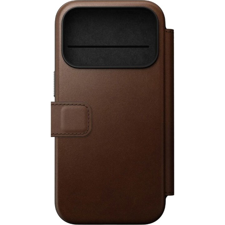 Funda de cuero Nomad Flip Cover para iPhone 17 Pro, color marrón