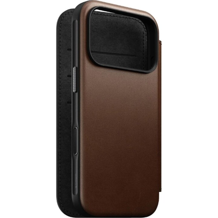 Funda de cuero Nomad Flip Cover para iPhone 17 Pro, color marrón