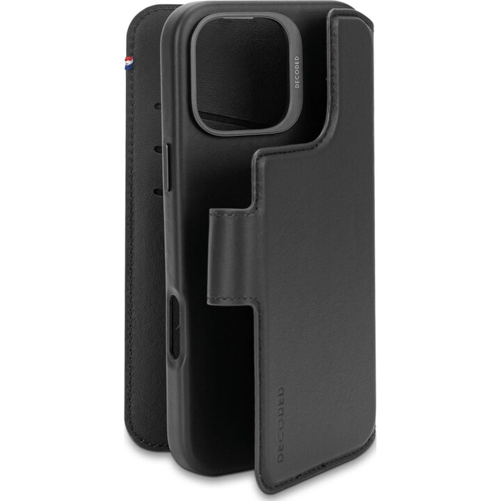 Étui en cuir détachable Decoded pour iPhone 16 Pro Max, noir