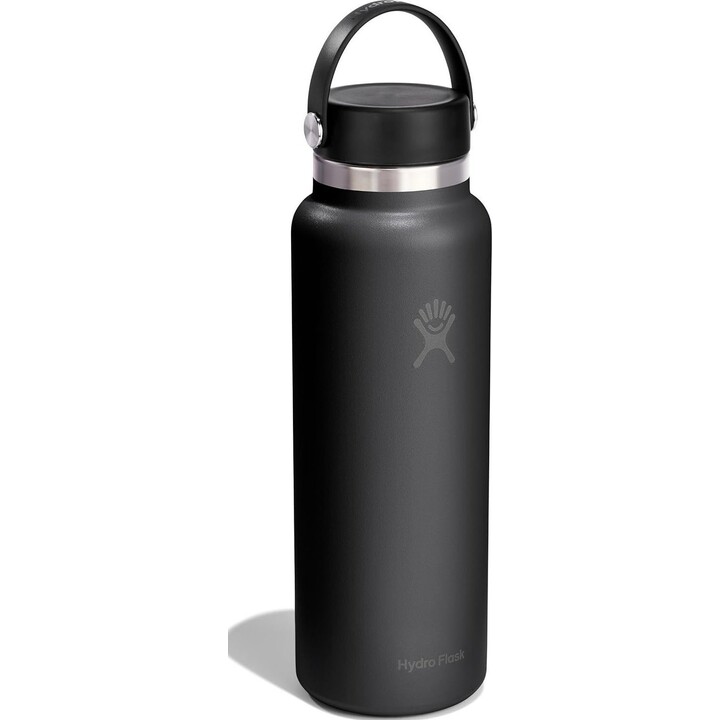 Garrafa térmica Hydro Flask de 1183 ml (40 oz) com tampa larga e flexível - Preta
