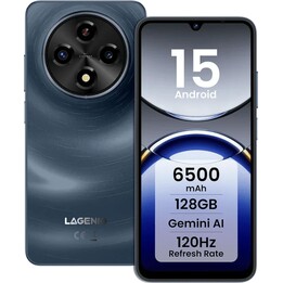 Lagenio A12, 4 Go 128 Go, 6,9 HD+, 6 500 mAh, bleu marine