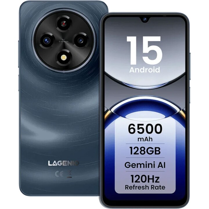 Lagenio A12, 4 Go 128 Go, 6,9 HD+, 6 500 mAh, bleu marine