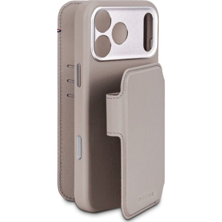Decoded Detachable Wallet Case for iPhone 17 Pro, Genuine Leather MagSafe Case - Solid Clay Gray