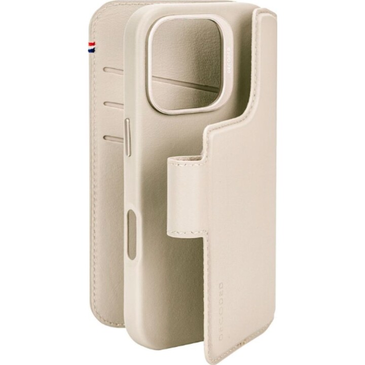 Capa para carteira amovível Decoded para iPhone 16 Pro, capa MagSafe em pele genuína - Argila