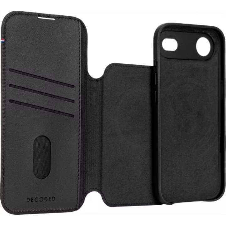 Decoded Detachable Wallet Case for iPhone Air with MagSafe, Genuine Leather Detachable Cover, Black