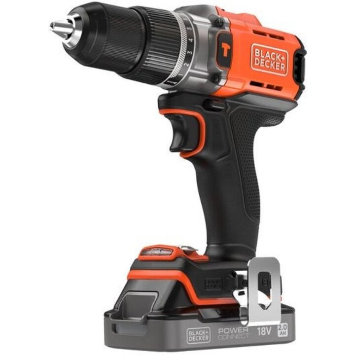 Black + Decker trapano a percussione a batteria da 18 V con kit di batterie agli ioni di litio e valigetta di custodia