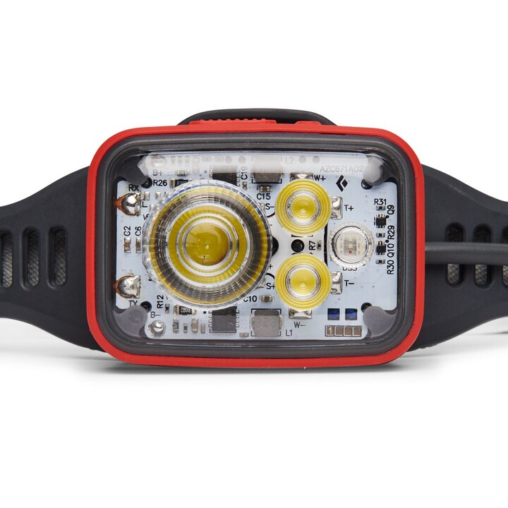 Torcia portatile a LED Black Diamond Distance 1500, rossa e bianca.