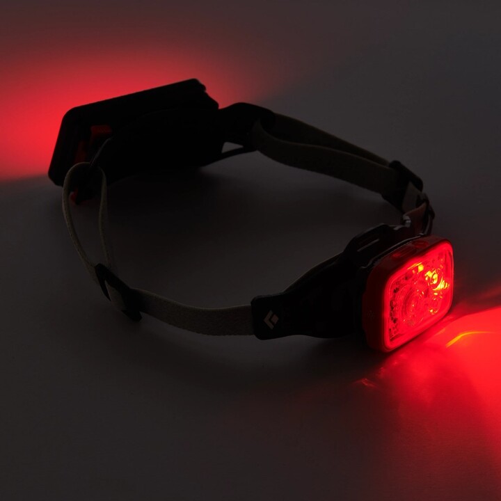 Torcia portatile a LED Black Diamond Distance 1500, rossa e bianca.