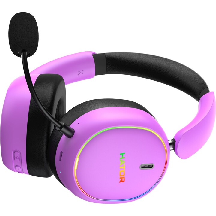 Fone de ouvido gamer sem fio Hator Phoenix 2, roxo.