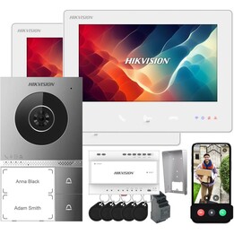 Kit de vídeo porteiro Hikvision DS-KIS705EY com 2 fios e 2 monitores
