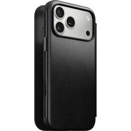 NOMAD Modern Leather Folio - Funda de cuero compatible con MagSafe para iPhone 17 Pro Max, cuero Horween (negro) [ir]
