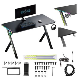 NanoRS gaming desk, black with headphone and cup holder, RGB backlight, max. 75kg, dimensions 1200x600x750mm, RS102