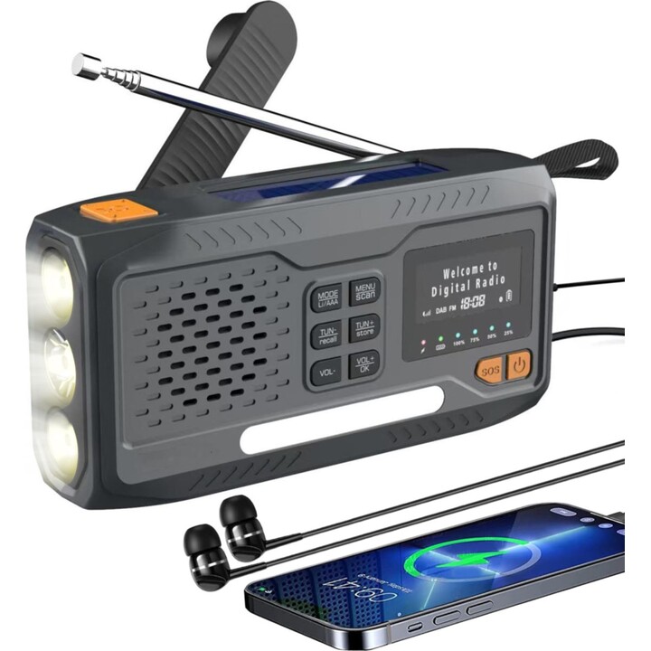 Radio d'urgence Bluetooth à énergie solaire Extralink avec banque d'alimentation dynamo à manivelle 4000 mAh avec lampe de poche