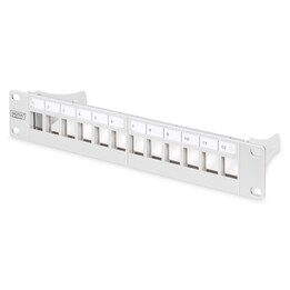 Pannello di permutazione modulare Digitus, schermato, 12 porte vuote, 1U, montaggio su rack da 254 mm (10"), grigio RAL 703