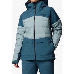 Jaqueta feminina Columbia Glacier Ridge de plumas - Azul-esmeralda/Azul-claro, Tamanho: P