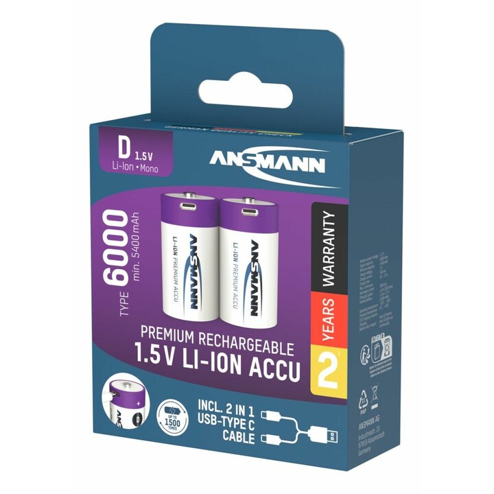 Ansmann 1314-0005 Household Battery Rechargeable D Lithium-Ion Battery
