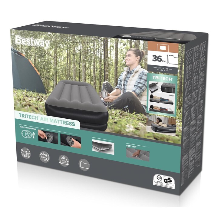 Colchão inflável Bestway 671BT, solteiro, preto, cinza, unissex