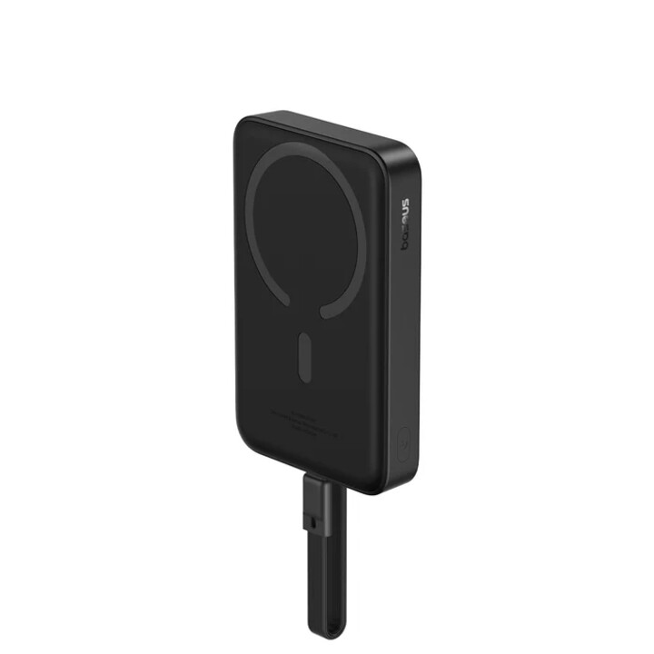 Bateria externa magnética Os-baseus Enerfill FM11 com cabo USB integrado, 10000mAh, 30W, branca (Moon White).