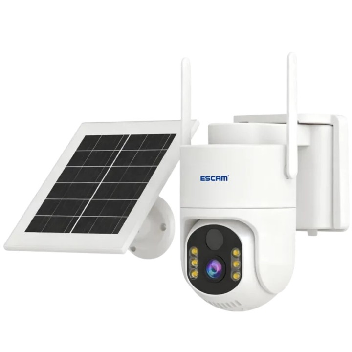 ESCAM QFS71 4G LTE avec vision nocturne couleur 3 MP, alarme PIR, PTZ et audio bidirectionnel - Caméra de sécurité avec panneau 