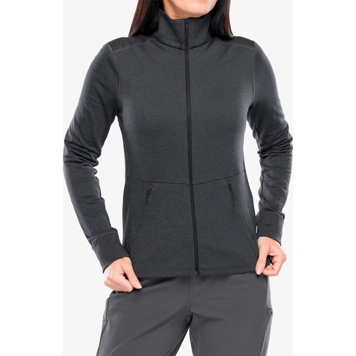 Camisola de malha Odlo Grid Fleece Mid Layer Full Zip para mulher - Melange preta Tamanho: XS