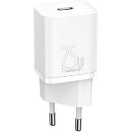 Caricabatterie da viaggio Baseus Super Si 1C, caricatore rapido da 25W, spina UE, bianco (CCSP020102)