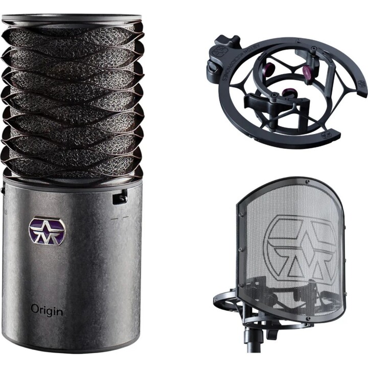 Aston Micro. Origin condenser microphone + stand + pop filter