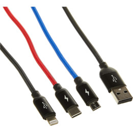 Cavo Baseus 3-in-1, 3 colori primari, tipo C, Lightning, Micro, 3A, 1,2 m