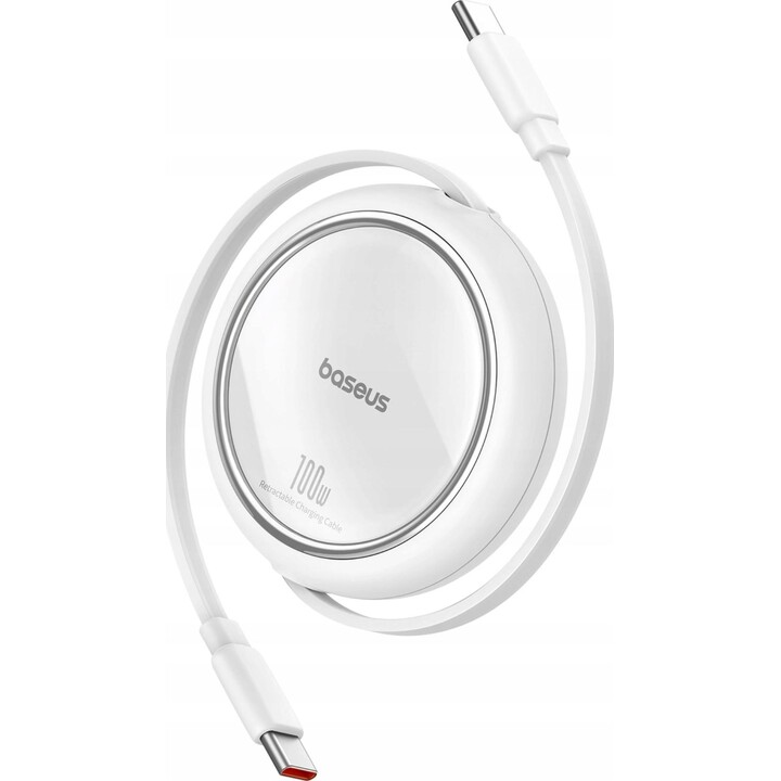 Baseus Free2 Draw Mini 100W Retractable Bi-Directional Fast Charging Data Cable, Type-C to Type-C, 1m - White