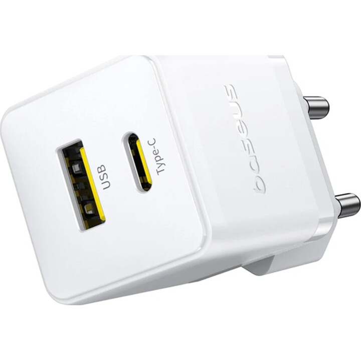 Cargador de Red Baseus Palm, 30W, 3A, 1 x USB-A - 1 x USB-C, Blanco P1011160A213-00