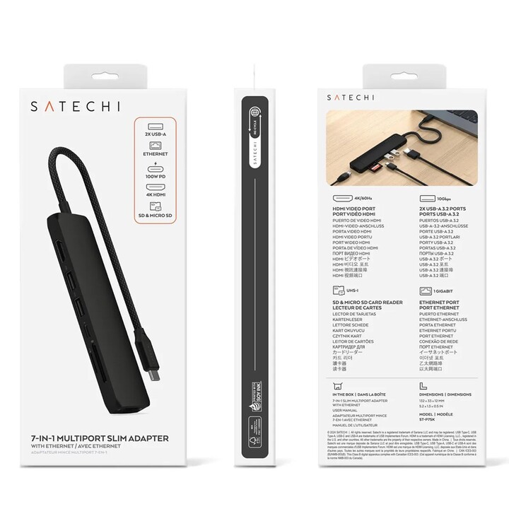Hub de interface USB Tipo C Satechi ST-P7SK 10000 Mbit/s Preto