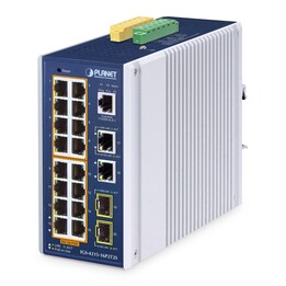 PLANET IP30 Industrial L2/L4 16 portas Gigabit Ethernet gerenciável (10/100/1000) Powerful Ethernet (PoE) Alumínio, Azul