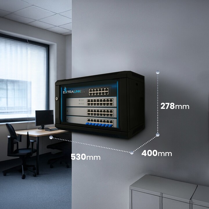 Extralink LITE 4U 530X400 ARMARIO RACK DE PARED NEGRO Estante montado en suelo/pared/independiente Negro