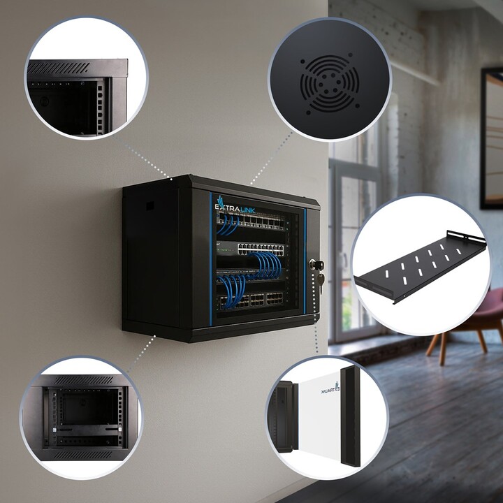 Extralink LITE 4U 530X400 ARMARIO RACK DE PARED NEGRO Estante montado en suelo/pared/independiente Negro