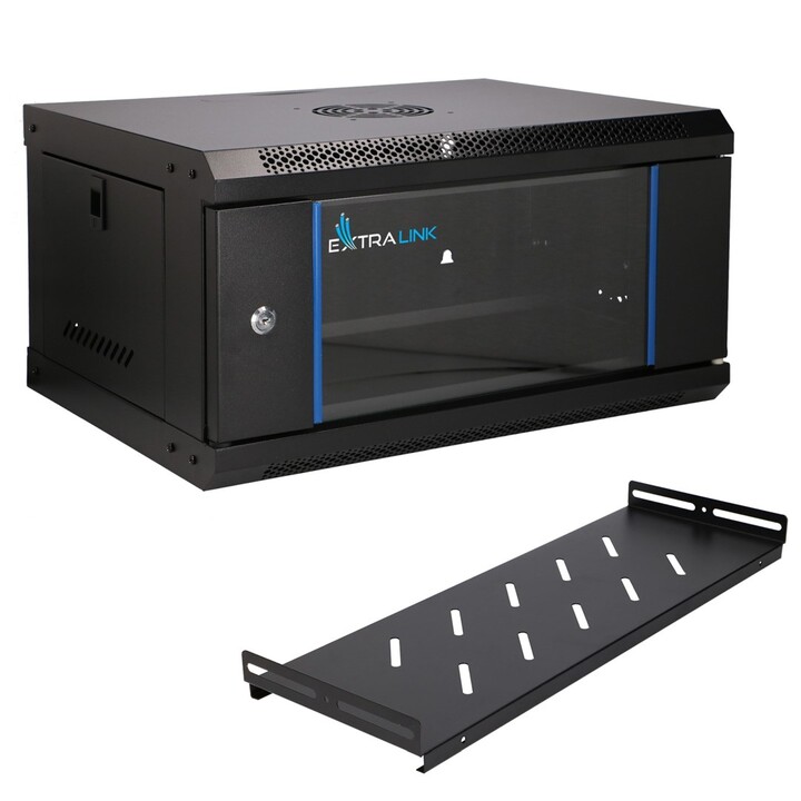 Extralink LITE 4U 530X400 ARMARIO RACK DE PARED NEGRO Estante montado en suelo/pared/independiente Negro