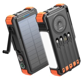 Extralink | Carregador Solar Portátil | 20000 mAh, 20 W, Dínamo, Indução, Lâmpada, Lanterna