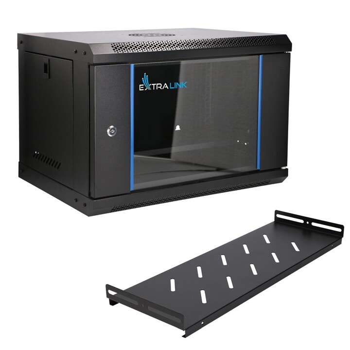 Extralink LITE 6U 530X400 ARMARIO RACK DE PARED NEGRO Estante montado en suelo/pared/independiente Negro