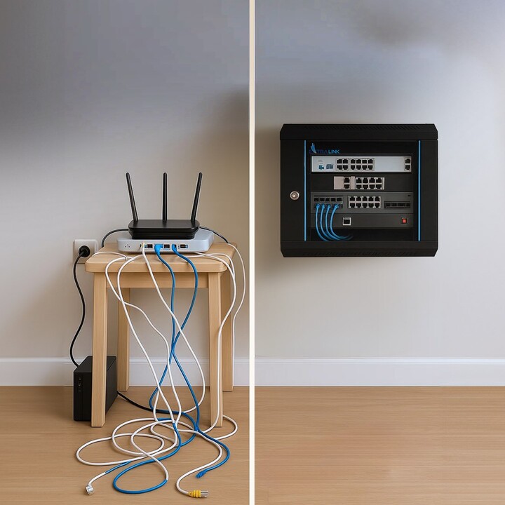 Extralink LITE 6U 530X400 ARMARIO RACK DE PARED NEGRO Estante montado en suelo/pared/independiente Negro