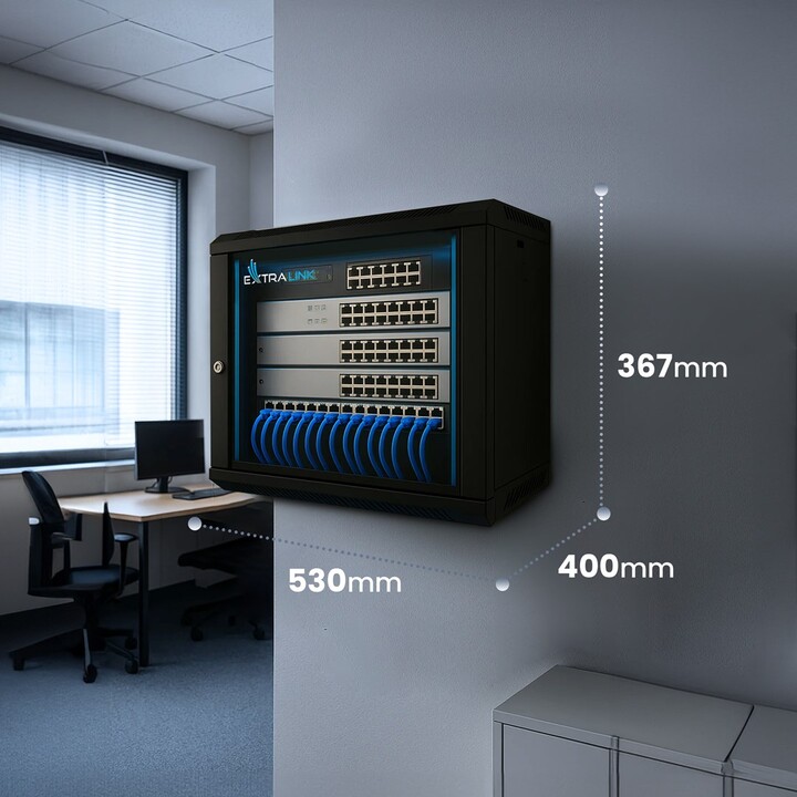 Extralink LITE 6U 530X400 ARMARIO RACK DE PARED NEGRO Estante montado en suelo/pared/independiente Negro