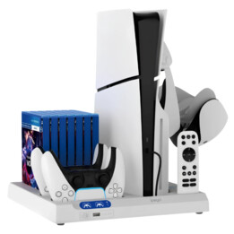 iPega P5S028 Base de carga todo en uno con refrigeración para PS5/PS5 Slim/PS5 Pro Blanca