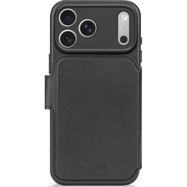 Portefeuille amovible en cuir Decoded - Coque de protection en cuir compatible avec MagSafe pour iPhone 17 Pro Max (noir)