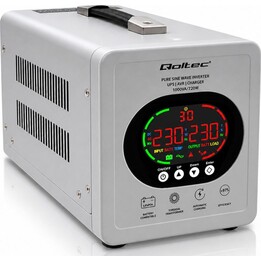 UPS Qoltec de onda senoidal pura | 1000 VA/720 W | Conversor 12/230 V com AVR | Visor LCD | Bateria de gel AGM LiFePO4